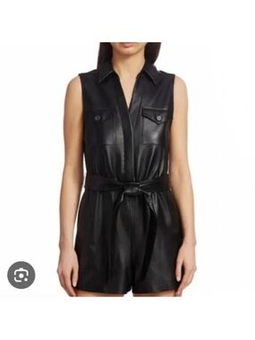 7 For All Mankind Black Leather Shorts Belted Button Front Sleeveless Romper NWT